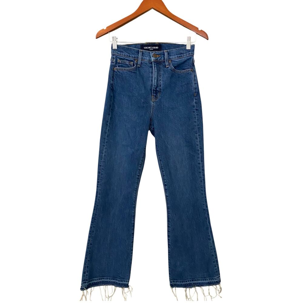 Veronica Beard Carson Ankle Flare Jeans US 26 Blue Denim Let Down Frayed Hem - Picture 10 of 11
